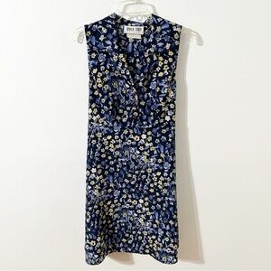 Byer Too! Floral Sleeveless V-Neck A-line Dress Notched Lapel Neckline Tie Back